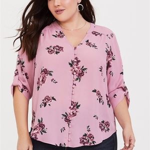 Torrid Chiffon Pink Floral Button Front